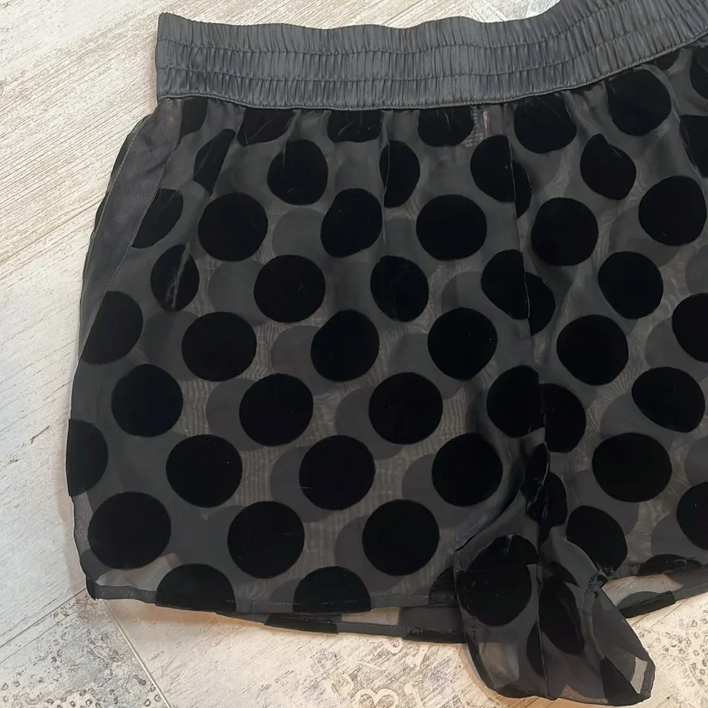 Victorias Secret Black Sheer Satin and Velvet Polka Dot Shorts Size Large